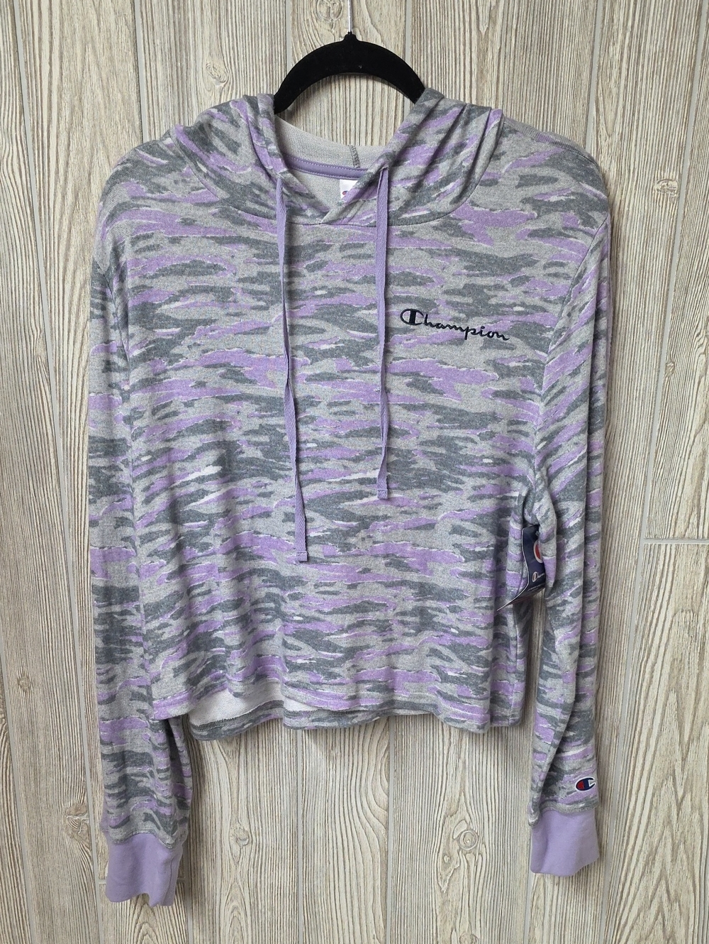 Champion Lavender Camo Cropped Hacci Knit Sleepwear Hoodie Womens Size XL NWT